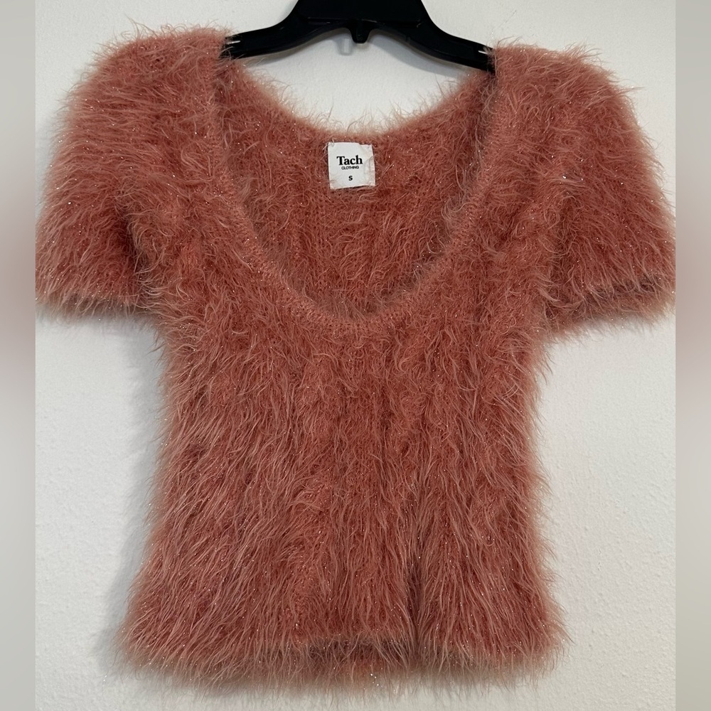 Tach Pink Boxy Crop Top With Fuzzy Texture Size S - image 2